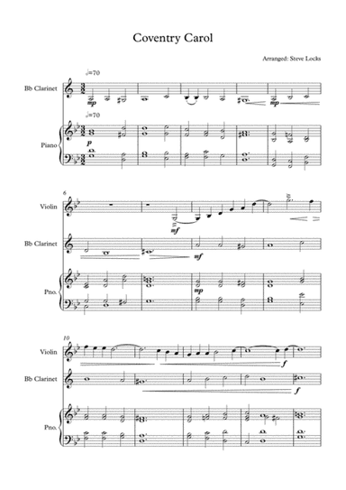 Coventry Carol (Piano Violin Clarinet) (arr. Steve Locks)