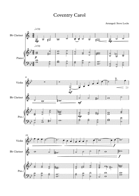 Coventry Carol (Piano Violin Clarinet) (arr. Steve Locks)
