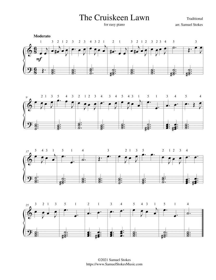 The Cruiskeen Lawn (Cruiscín Lán) - for easy piano (arr. Samuel Stokes)