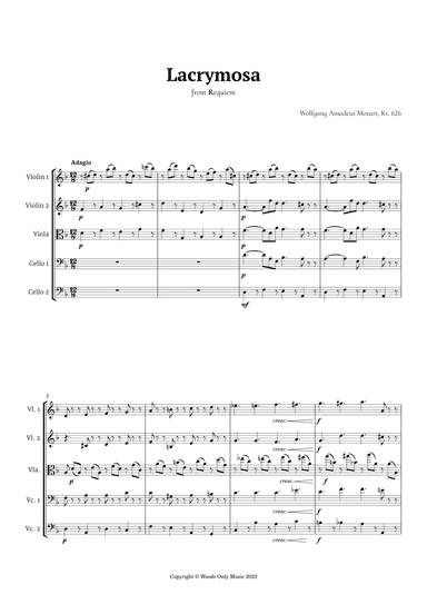 Lacrymosa by Mozart for String Quintet (arr. Ander)