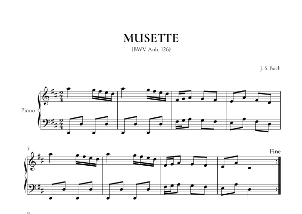 Musette in D Major, BWV Anh. 126 (Notebook for Anna Magdalena Bach) - Very easy/beginner piano (arr. Cadenza Editions)