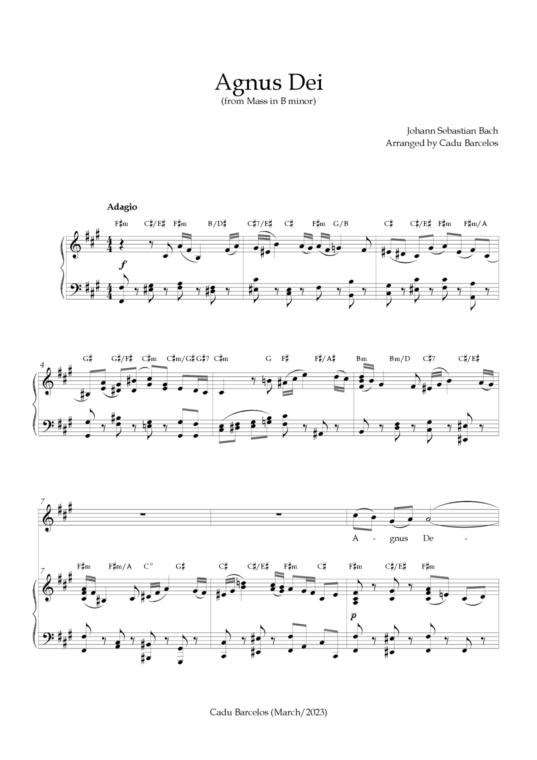 Agnus Dei - Mass B Minor BACH - F# minor Chords (arr. Cadu Barcelos)