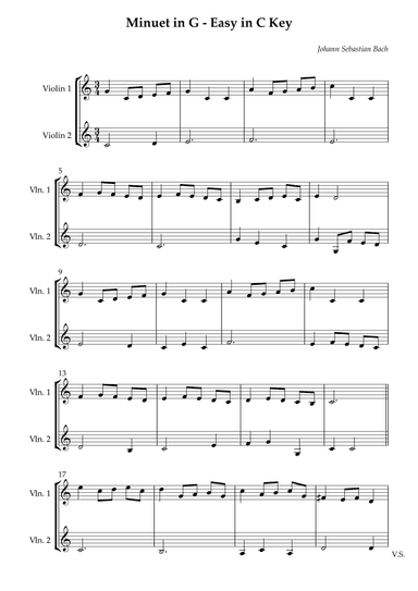 Minuet in G - Easy in C Key (arr. Wesley S. SIlva)
