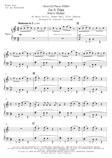 As It Was (arr. Tsuyoshi Yoroiguma)