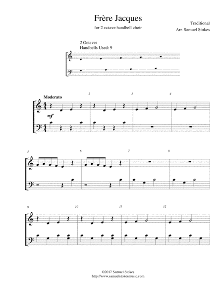 Frère Jacques (Are You Sleeping?) - for 2-octave handbell choir (arr. Samuel Stokes)