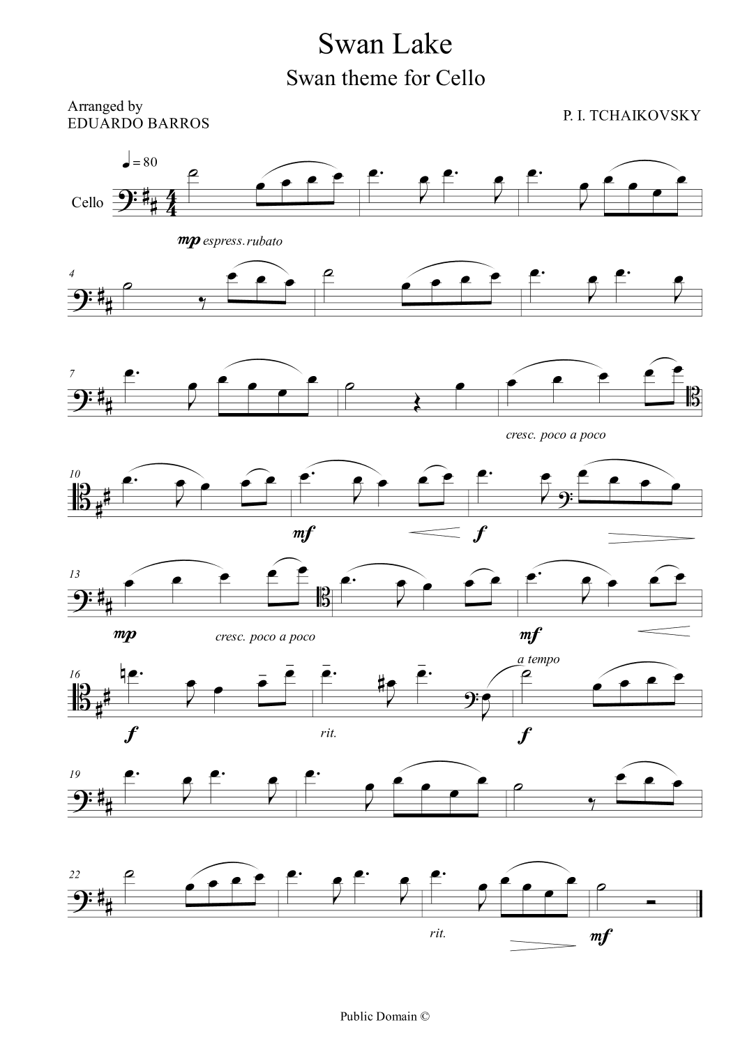 Swan Lake - Swan theme for Cello and Piano (arr. Eduardo Barros)
