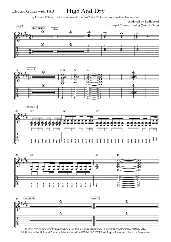 High And Dry (arr. Joeri de Graaf)