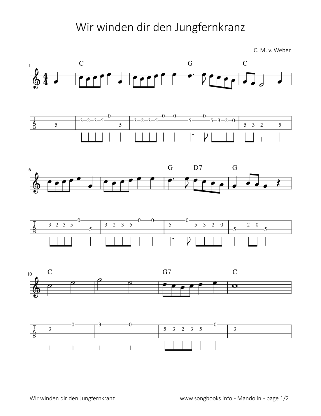 Wir winden dir den Jungfernkranz - C. M. v. Weber (arr. songbooks.info)