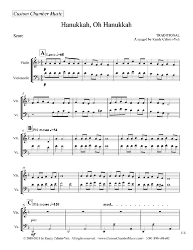 Hanukkah, Oh Hanukkah (violin/cello duet) (arr. Randy Calistri-Yeh)
