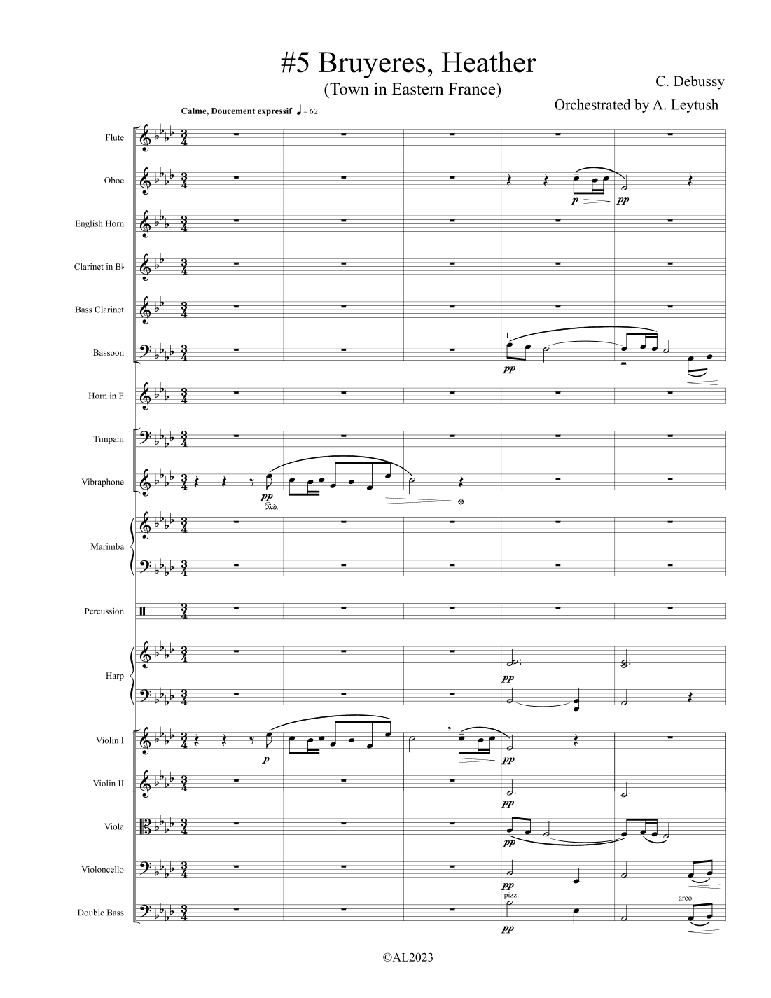 C. Debussy - Prelude #5 (II) Bruyères, Heather, Orchestrated by A. Leytush - Score Only