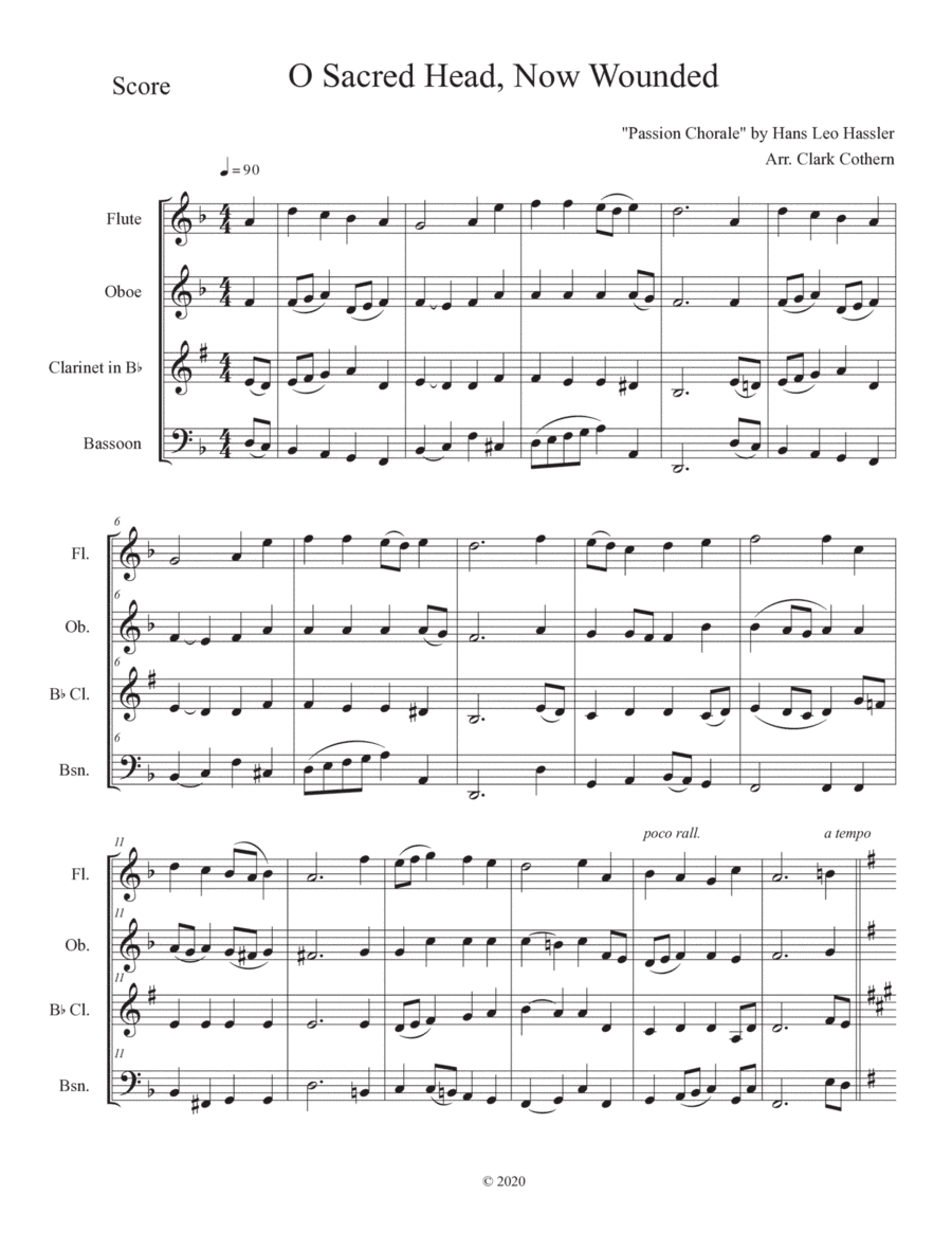 O Sacred Head, Now Wounded (Woodwind Quartet) (arr. Clark Cothern)