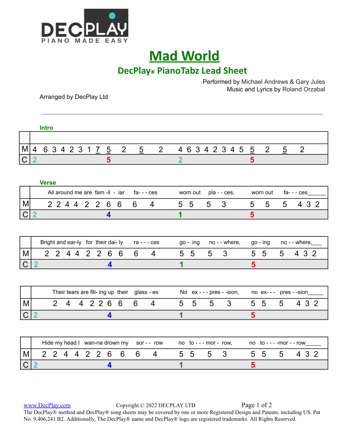 Mad World (arr. DecPlay Ltd)