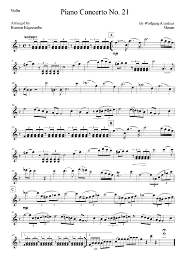Andante from Piano Concerto No 21 (arr. Adelaide String Duo)