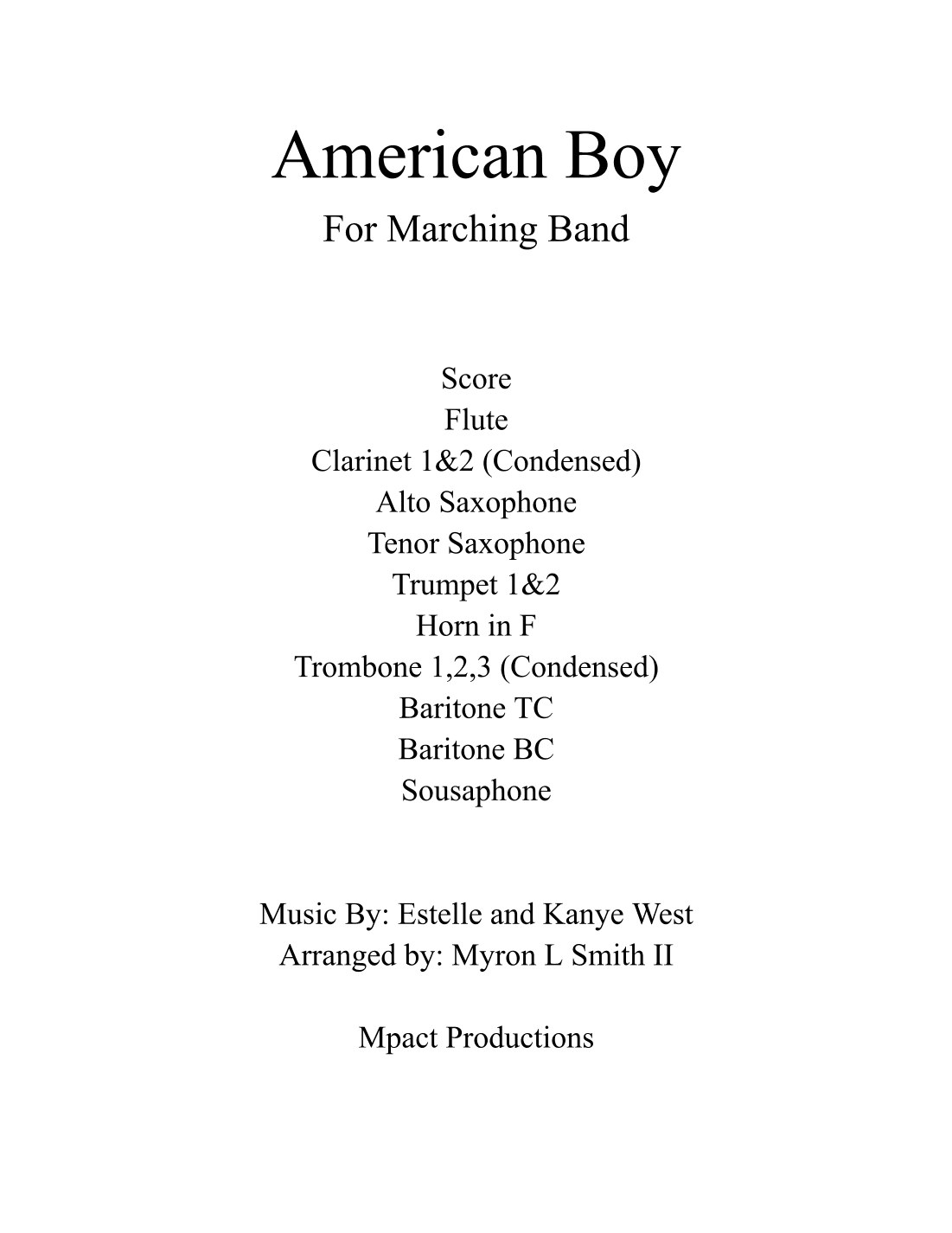 American Boy (arr. Myron L Smith II)