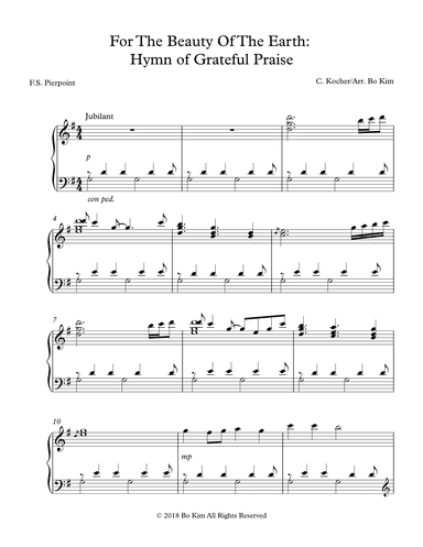 For The Beauty Of The Earth: Hymn of Grateful Praise (arr. Bo Kim)