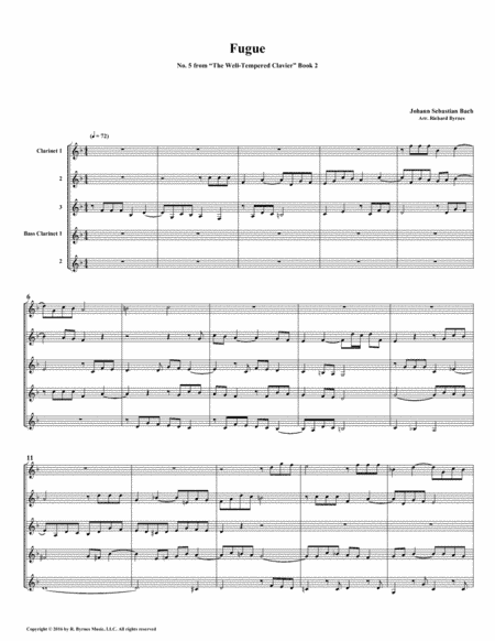 Fugue 05 from Well-Tempered Clavier, Book 2 (Clarinet Quintet) (arr. Richard Byrnes)