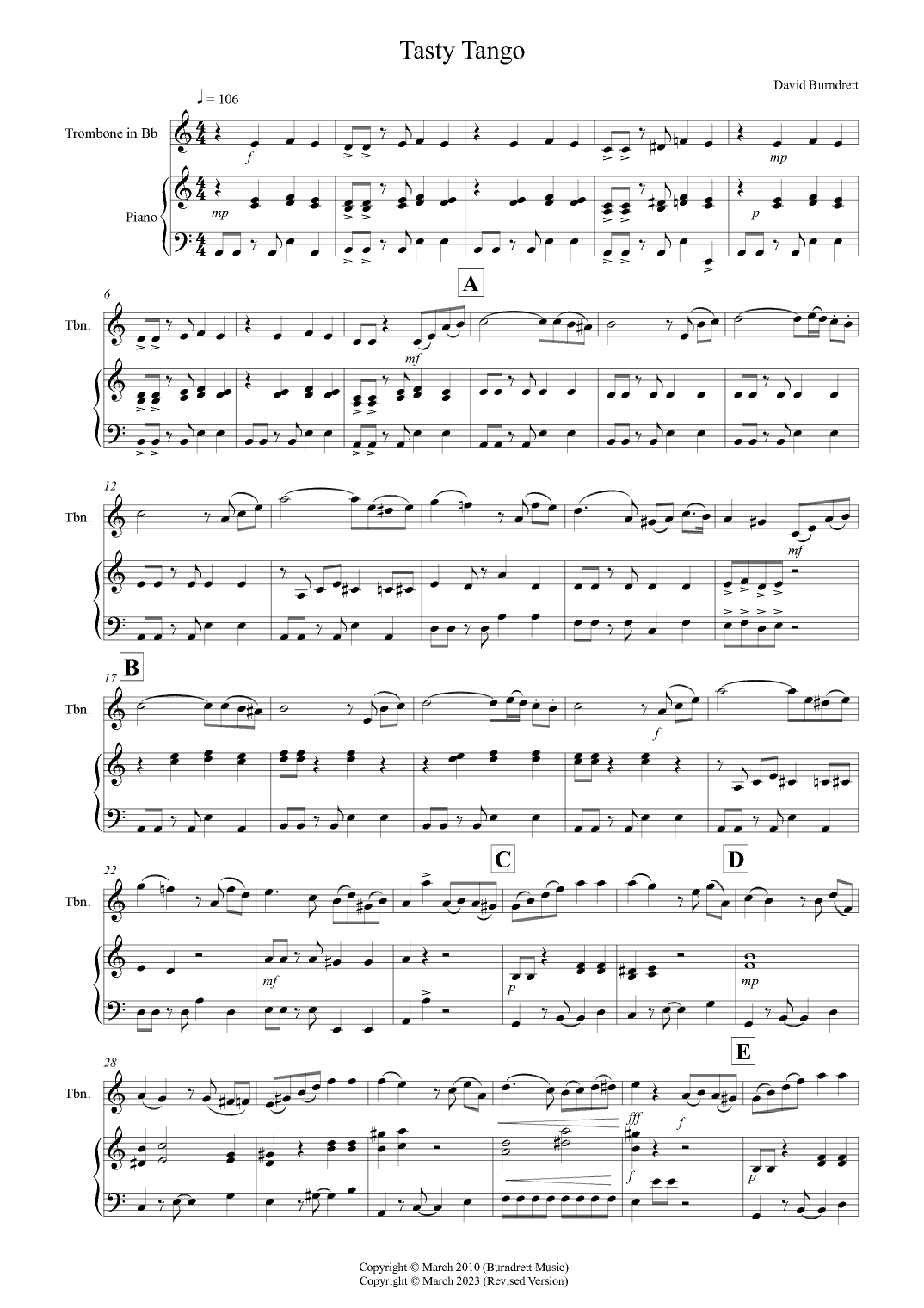 Tasty Tango for Trombone in Bb and Piano