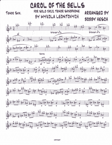 Carol Of The Bells For Solo Jazz Tenor Saxophone (arr. Bobby Hesch)