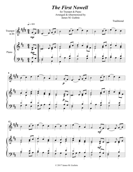 The First Noel for Trumpet & Piano (arr. James M. Guthrie, ASCAP)