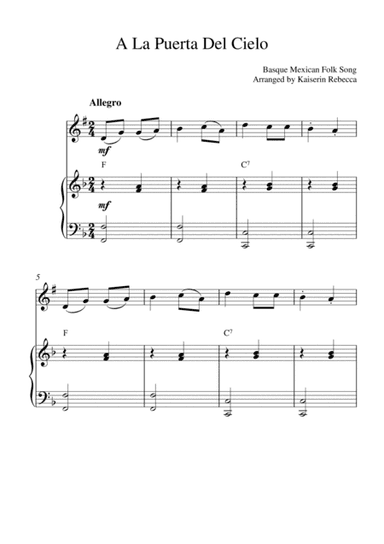 A La Puerta Del Cielo (for Bb clarinet solo and piano accompaniment) (arr. Kaiserin Rebecca)