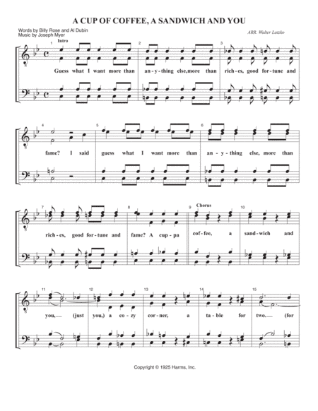 A CUP OF COFFEE, A SANDWICH AND YOU (arr. Walter Latzko)