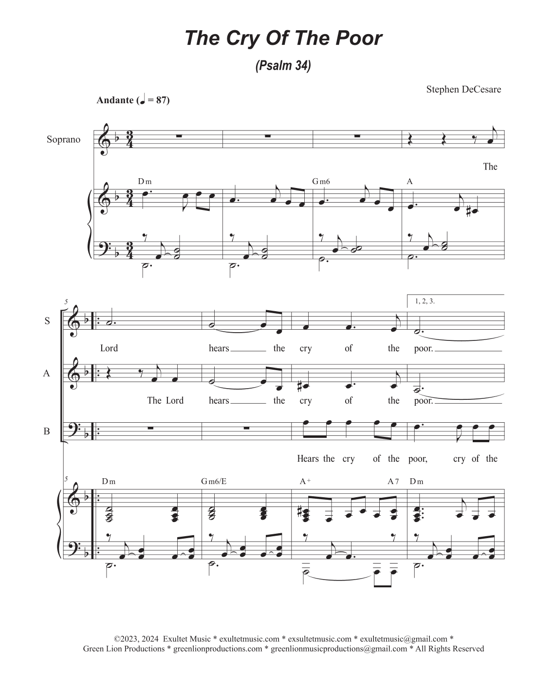 The Cry Of The Poor (Psalm 34) (Vocal Trio - (SAB)