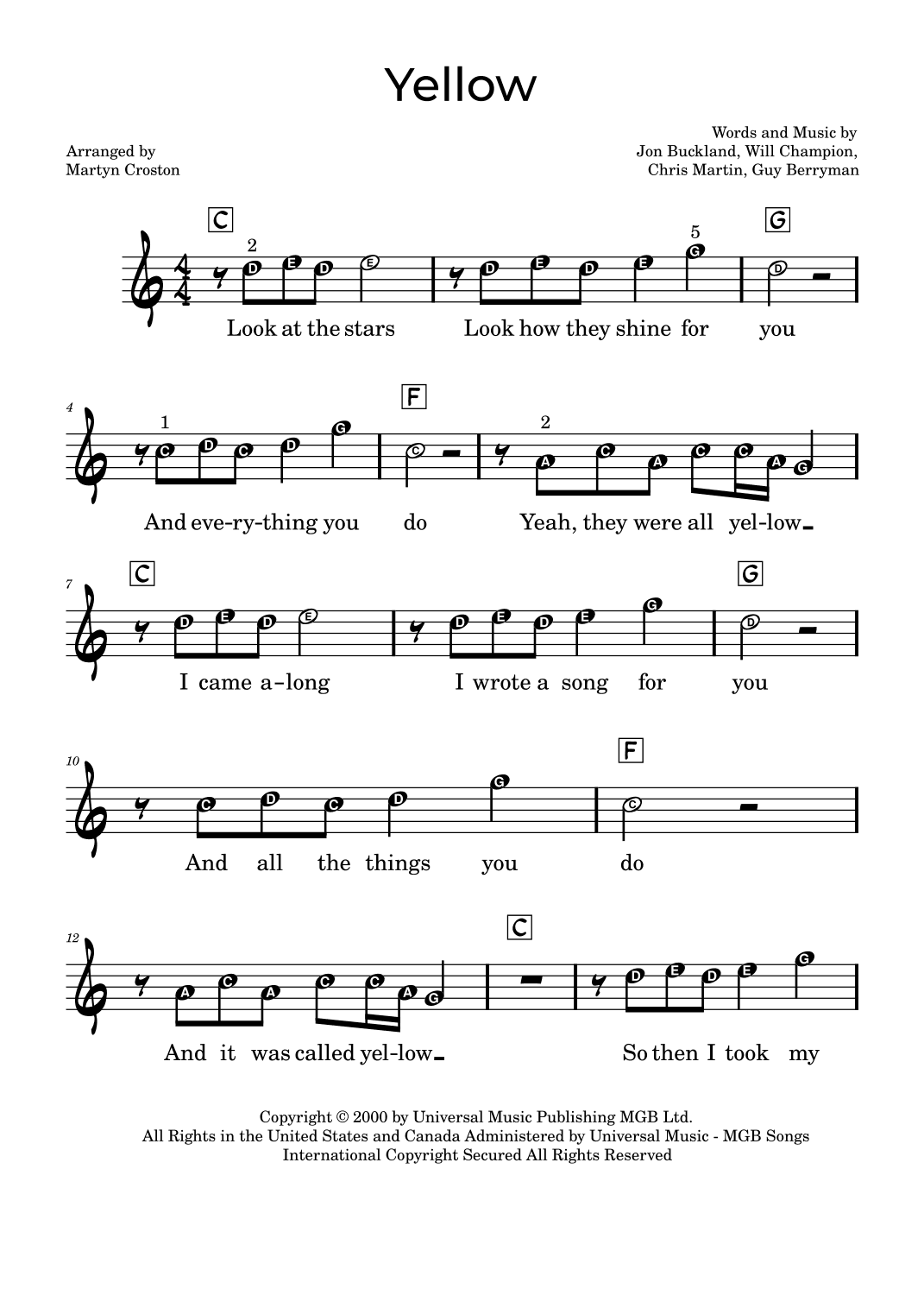 Yellow (arr. Martyn Croston)