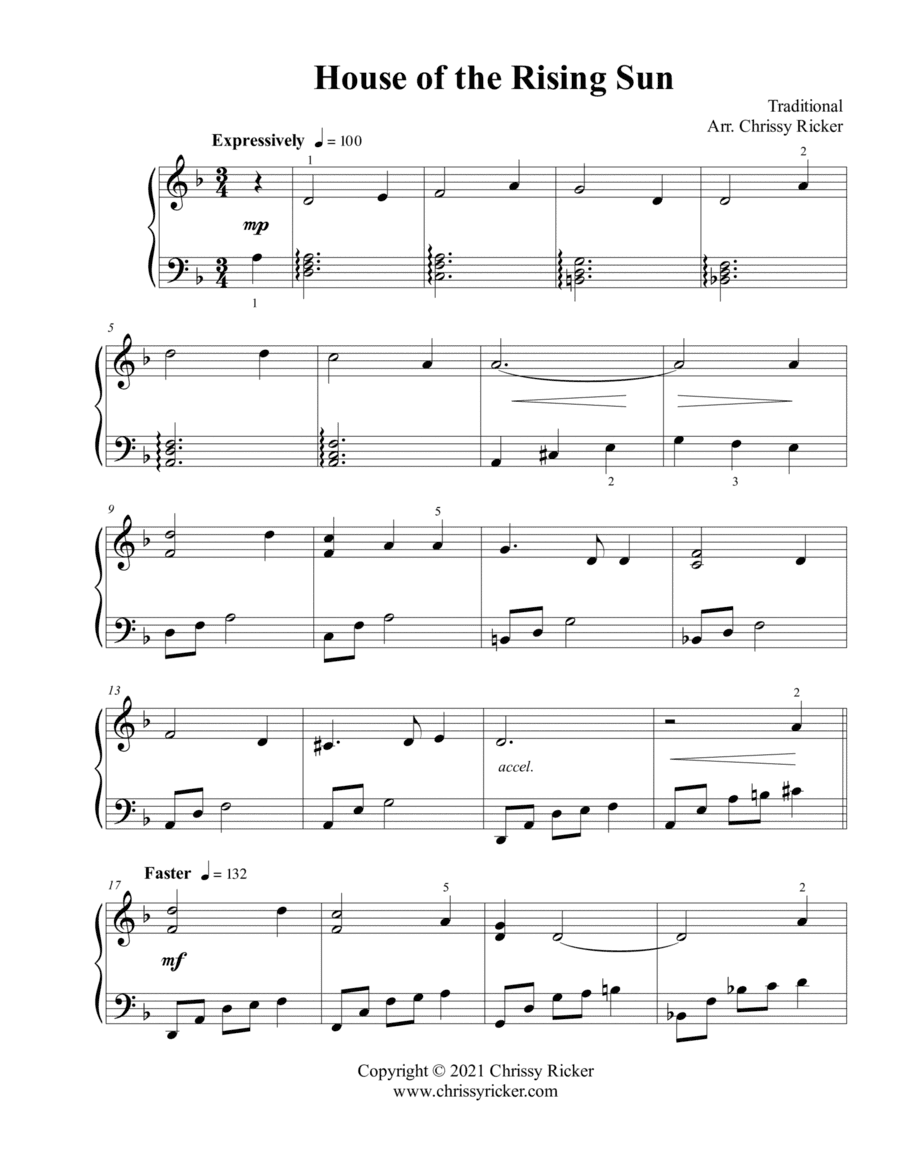 House of the Rising Sun - intermediate piano (arr. Chrissy Ricker)