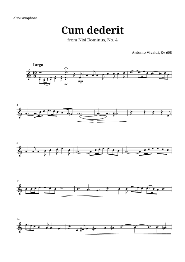 Cum dederit of Vivaldi for Alto Sax (arr. Langanho)