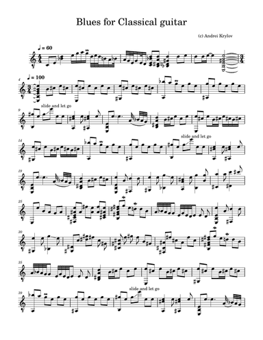 Blues for classical guitar