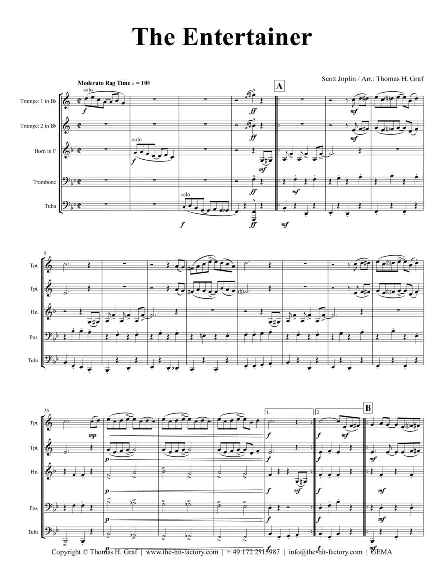 The Entertainer - Rag Time Classic - Brass Quintet (arr. Thomas Graf)