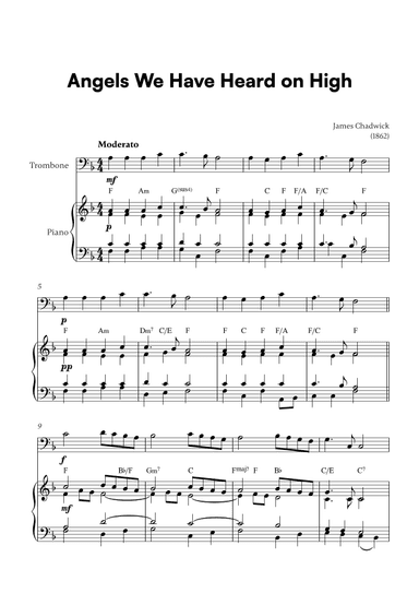 Angels we have heard on high (for Trombone and Piano) (arr. Cadenza Editions)