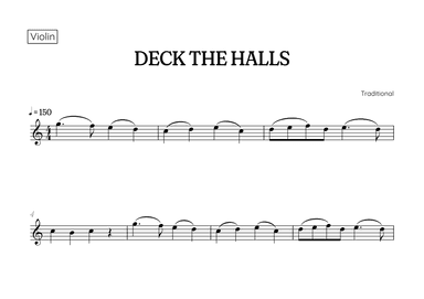 Deck the Halls for violin • easy Christmas song sheet music (arr. Benzaiten Editions)