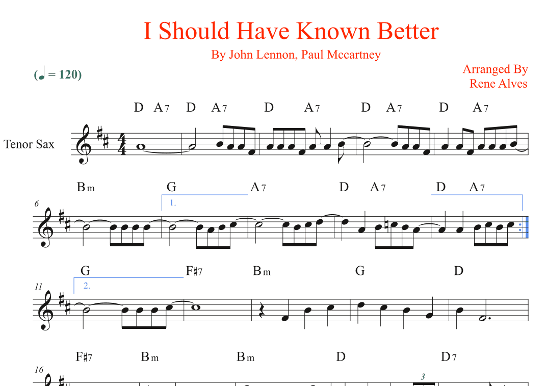 I Should Have Known Better (arr. Rene Alves)