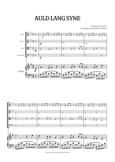 Auld Lang Syne • New Year's Anthem | String Quartet & Piano Accompaniment sheet music (arr. Benzaiten Editions)