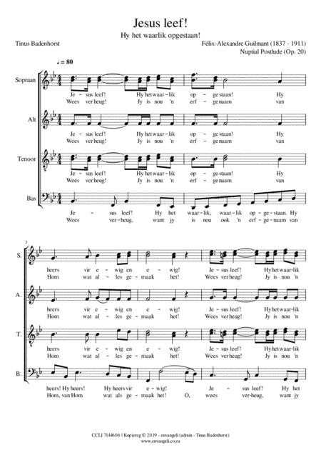 Jesus leef! SSATTB in B-mol majeur (arr. Tinus Badenhorst)
