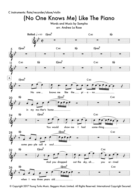 (no One Knows Me) Like The Piano (arr. Andrea La Rose)