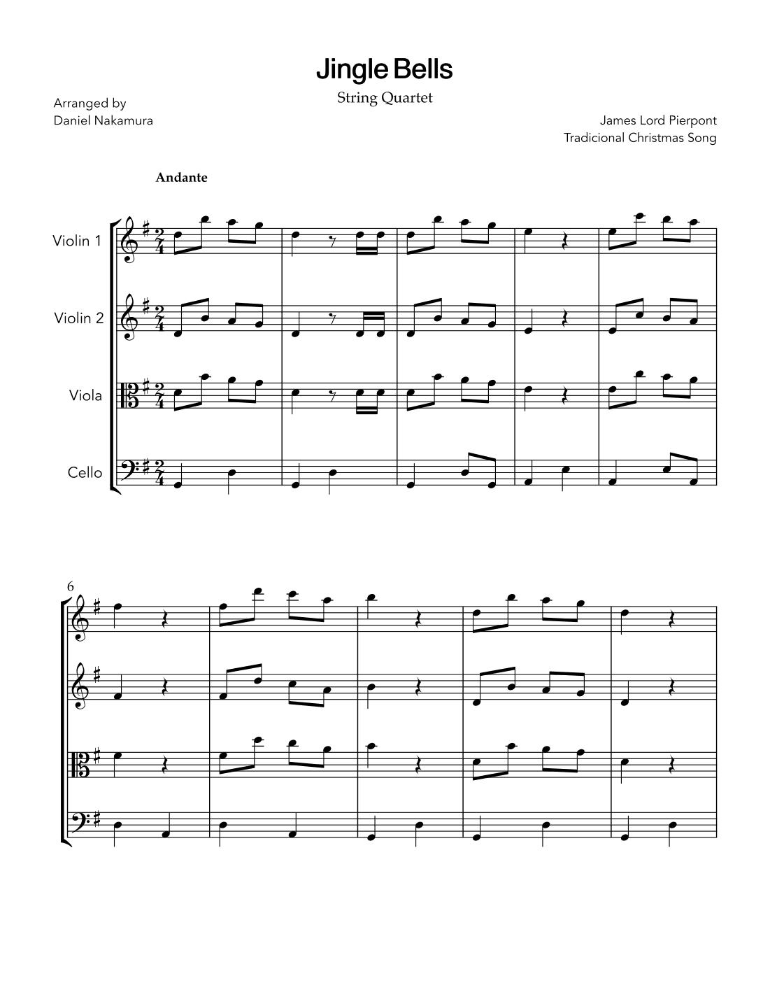 Jingle Bells (for string quartet) (arr. Daniel Nakamura)