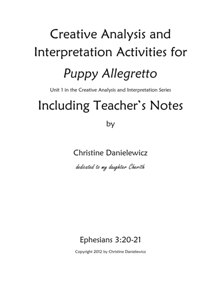 Creative Analysis and Interpretation Activities for Puppy Allegretto