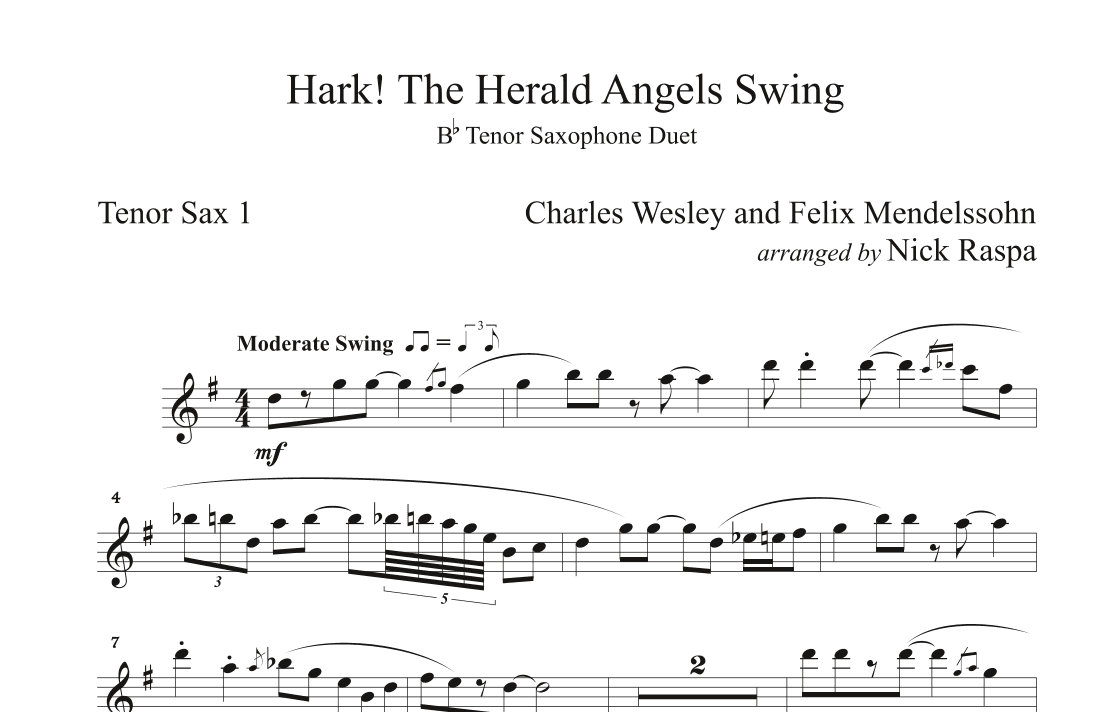 Hark! The Herald Angels Swing (Tenor Sax Duet) Tenor Sax 1 part (arr. Nick Raspa)
