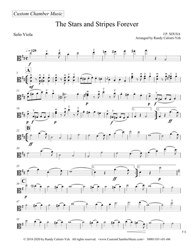 Sousa Stars and Stripes Forever (solo viola) (arr. Randy Calistri-Yeh)