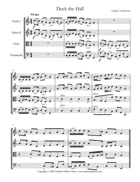 Deck the hall with boughs of holly - easy string quartet (arr. Nicholas Palmer)