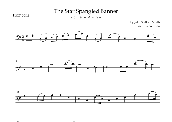 The Star Spangled Banner (USA National Anthem) for Trombone Solo (arr. Fabio Britto)