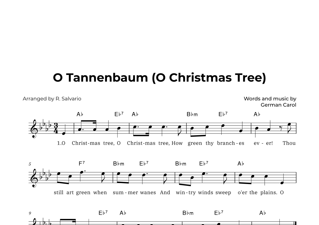 O Tannenbaum (O Christmas Tree) - Key of A-Flat Major (arr. R. Salvario)