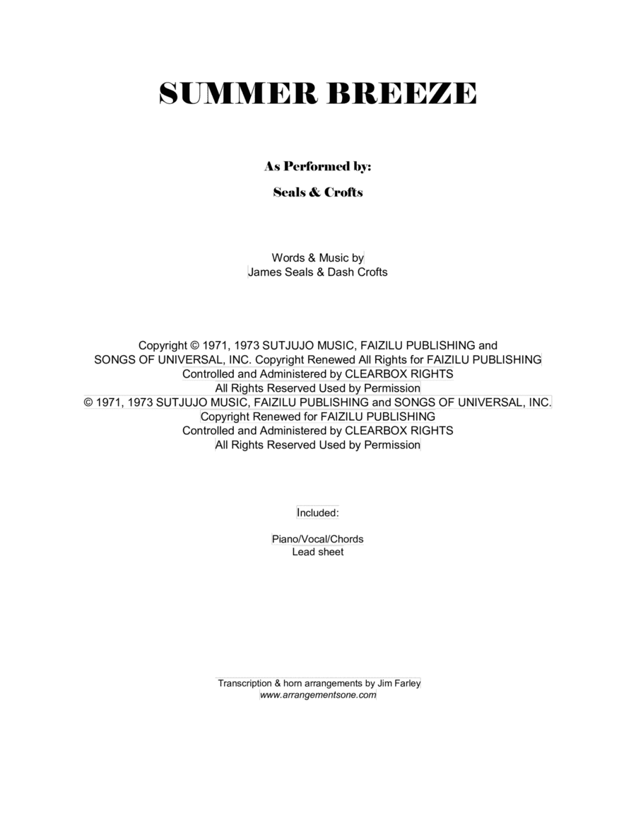 Summer Breeze (arr. Jim Farley www.arrangementsone.com)