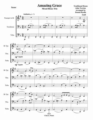 Amazing Grace - Mixed Brass Trio (Trumpet, Trombone, Tuba) - Jazz Funeral Style (arr. Dennis Ruello)