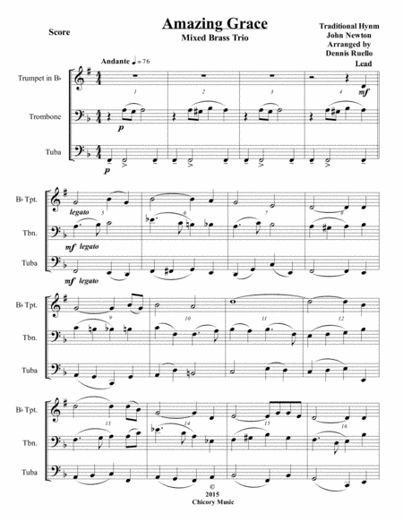 Amazing Grace - Mixed Brass Trio (Trumpet, Trombone, Tuba) - Jazz Funeral Style (arr. Dennis Ruello)