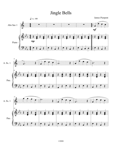 Jingle Bells (solo alto sax) with optional piano accompaniment (arr. B C Dockery)