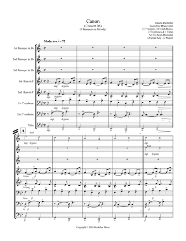 Canon (Pachelbel) (Bb) (Brass Octet - 3 Trp, 2 Hrn, 2 Trb, 1 Tuba) (3 Trp lead) (arr. Regis Bookshar)