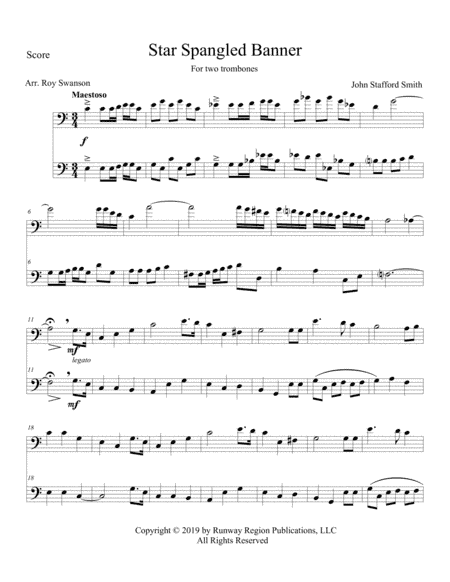 Star Spangled Banner for two trombones (arr. Roy Swanson)